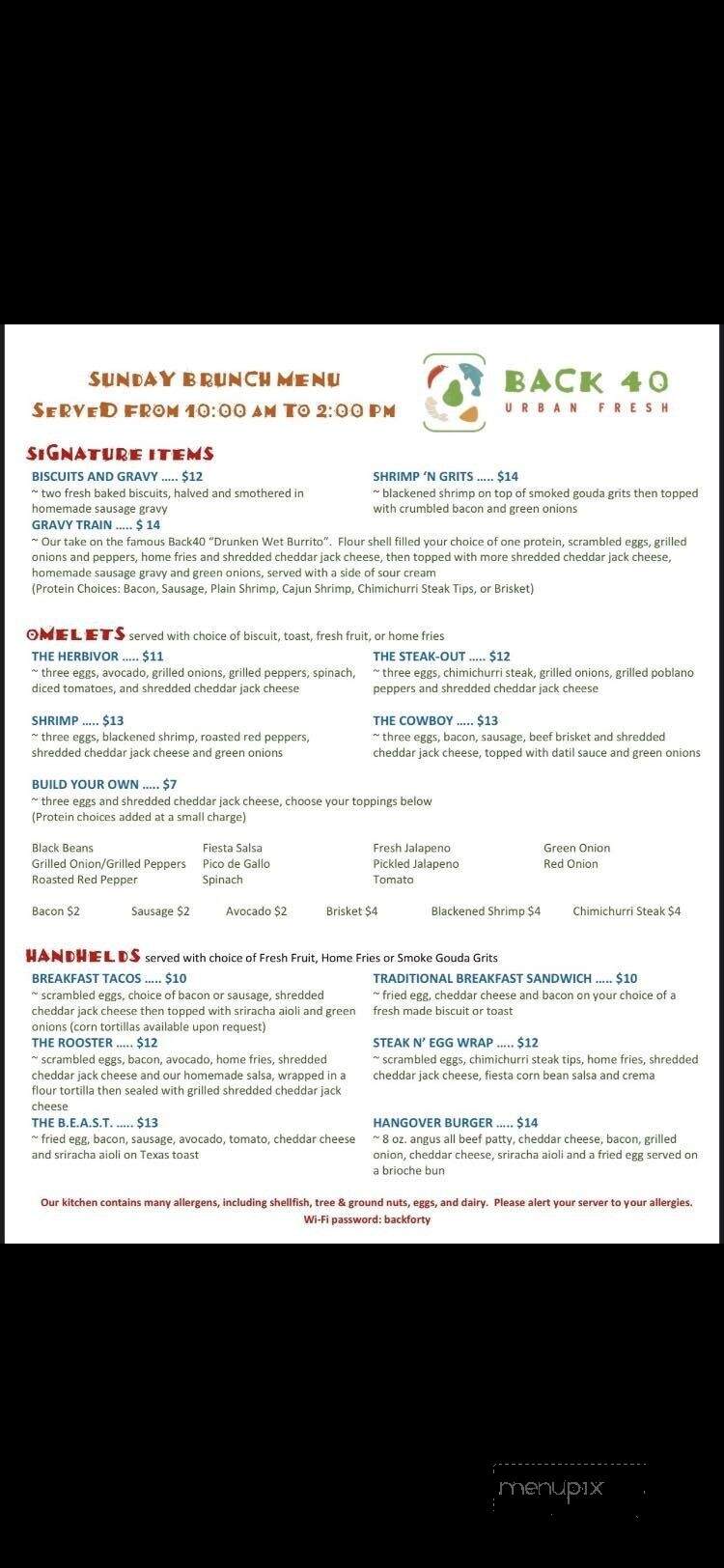The Back 40 Urban Fresh - St Johns, FL menu_pic