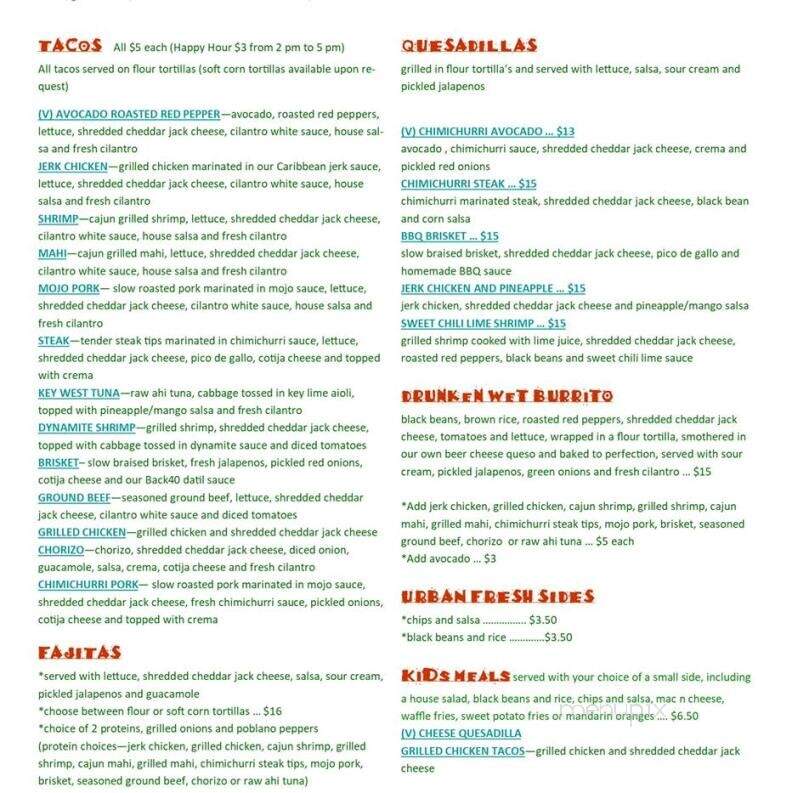 The Back 40 Urban Fresh - St Johns, FL menu_pic