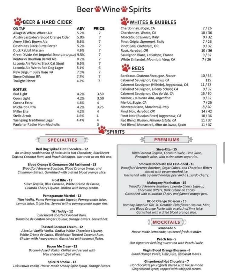 Red Dog Bar / Bistro - Piney Creek, NC menu_pic