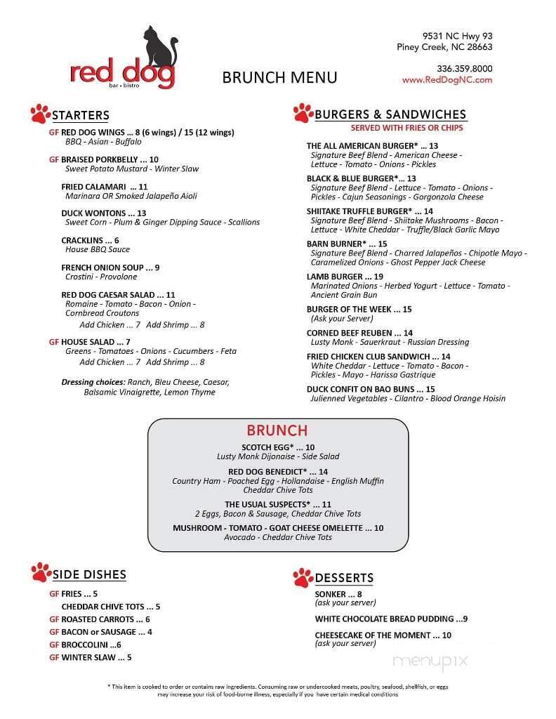 Red Dog Bar / Bistro - Piney Creek, NC menu_pic