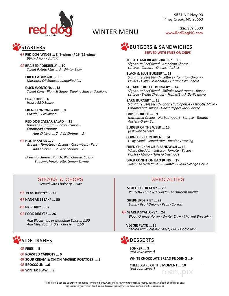 Red Dog Bar / Bistro - Piney Creek, NC menu_pic