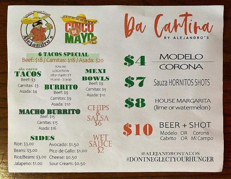 Alejandro's Mexican Food - Pearl City, HI menu_pic