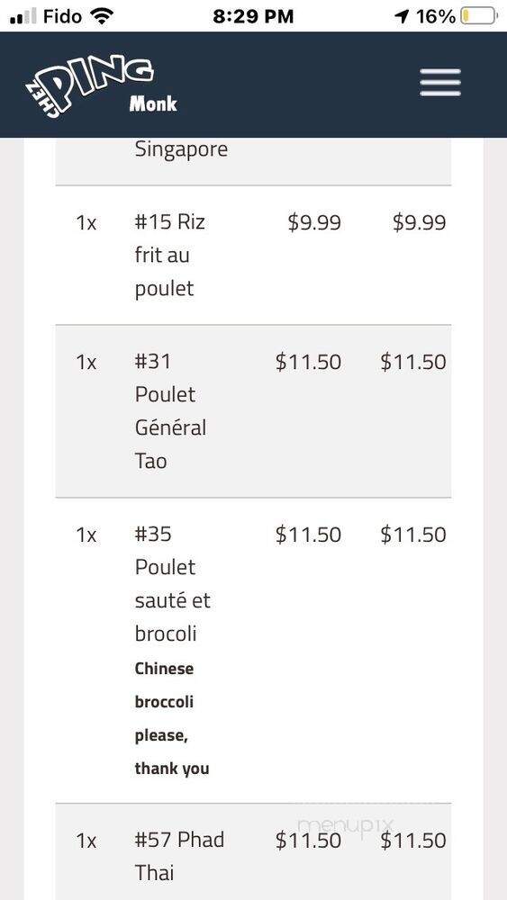 Chez Ping Restaurant - Montreal, QC menu_pic