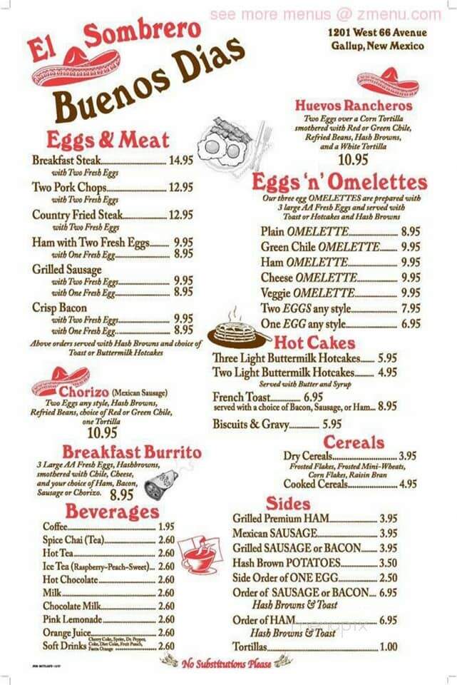 El Sombrero Restaurant - Gallup, NM menu_pic