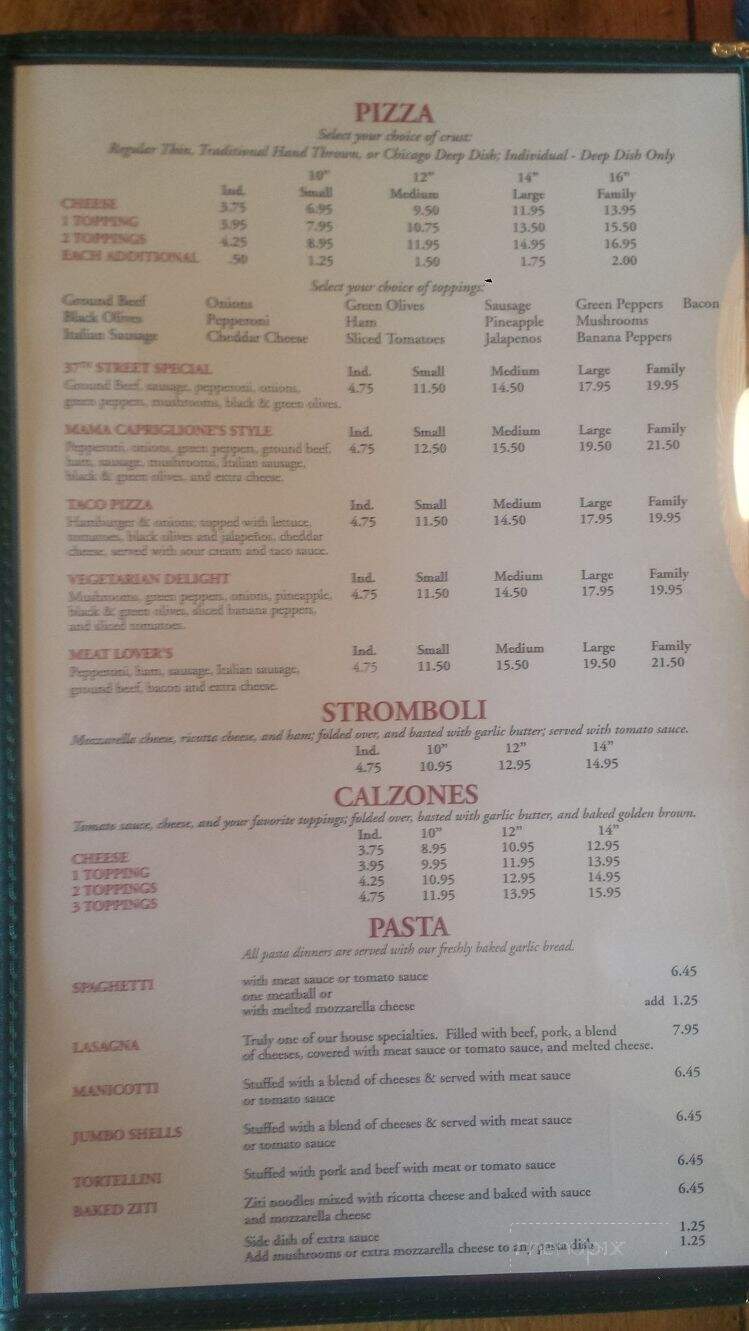 Thirty Seventh Street Pizzaria - New Bern, NC menu_pic