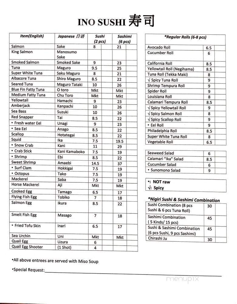 Ino Japanese Bistro - Richardson, TX menu_pic