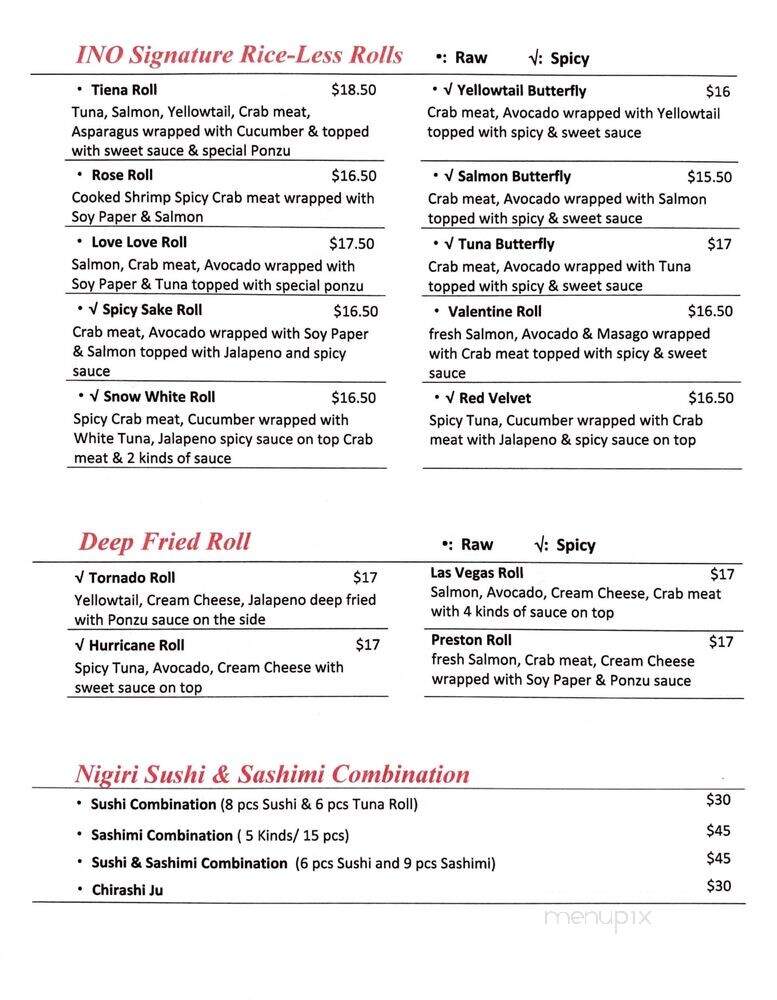 Ino Japanese Bistro - Richardson, TX menu_pic
