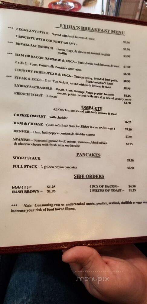 Lydia's Restaurant - Portland, OR menu_pic