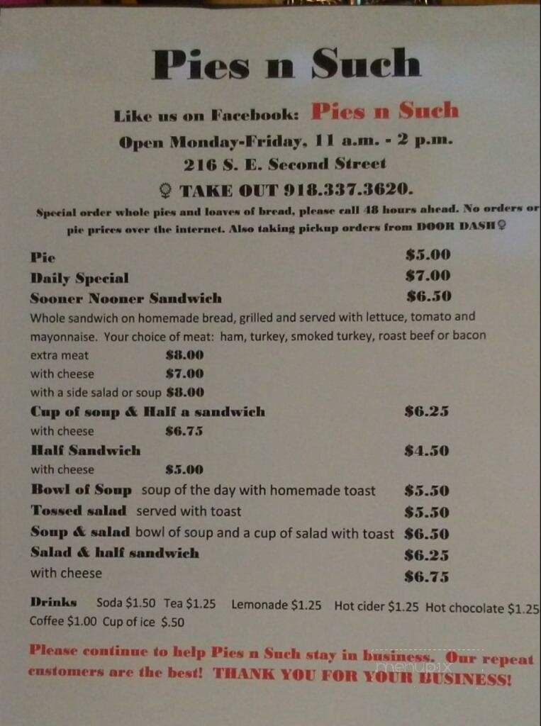 Pies & Such - Bartlesville, OK menu_pic
