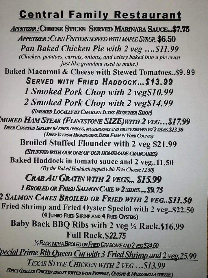 Central Family Restaurant - York, PA menu_pic