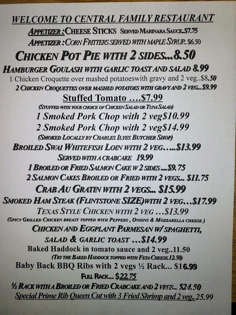 Central Family Restaurant - York, PA menu_pic
