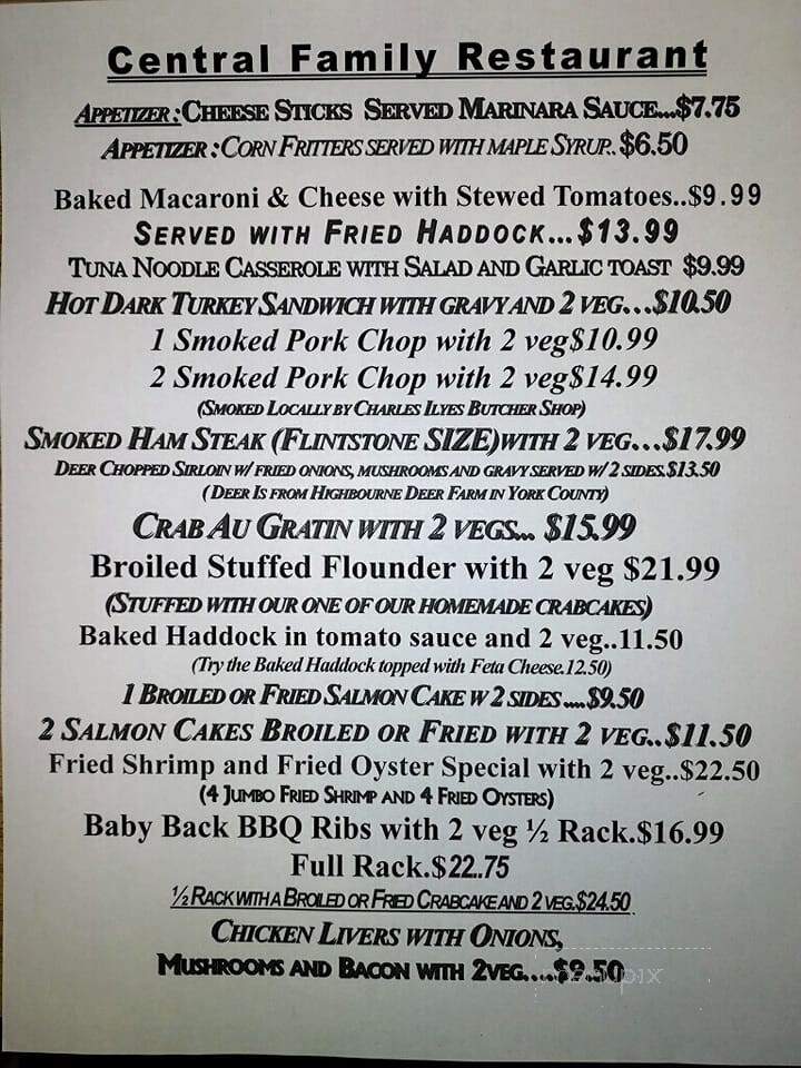 Central Family Restaurant - York, PA menu_pic