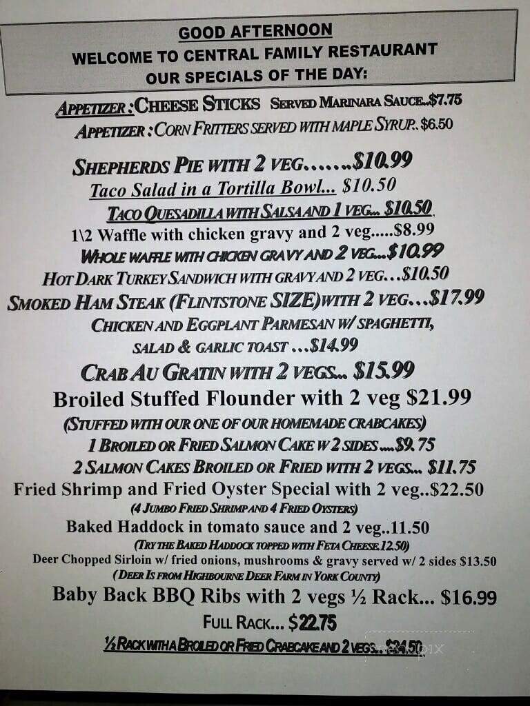 Central Family Restaurant - York, PA menu_pic