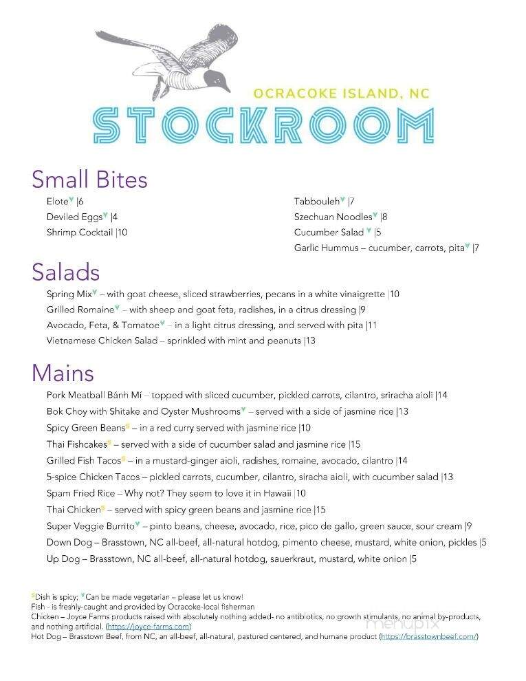Stockroom Street Food - Ocracoke, NC menu_pic