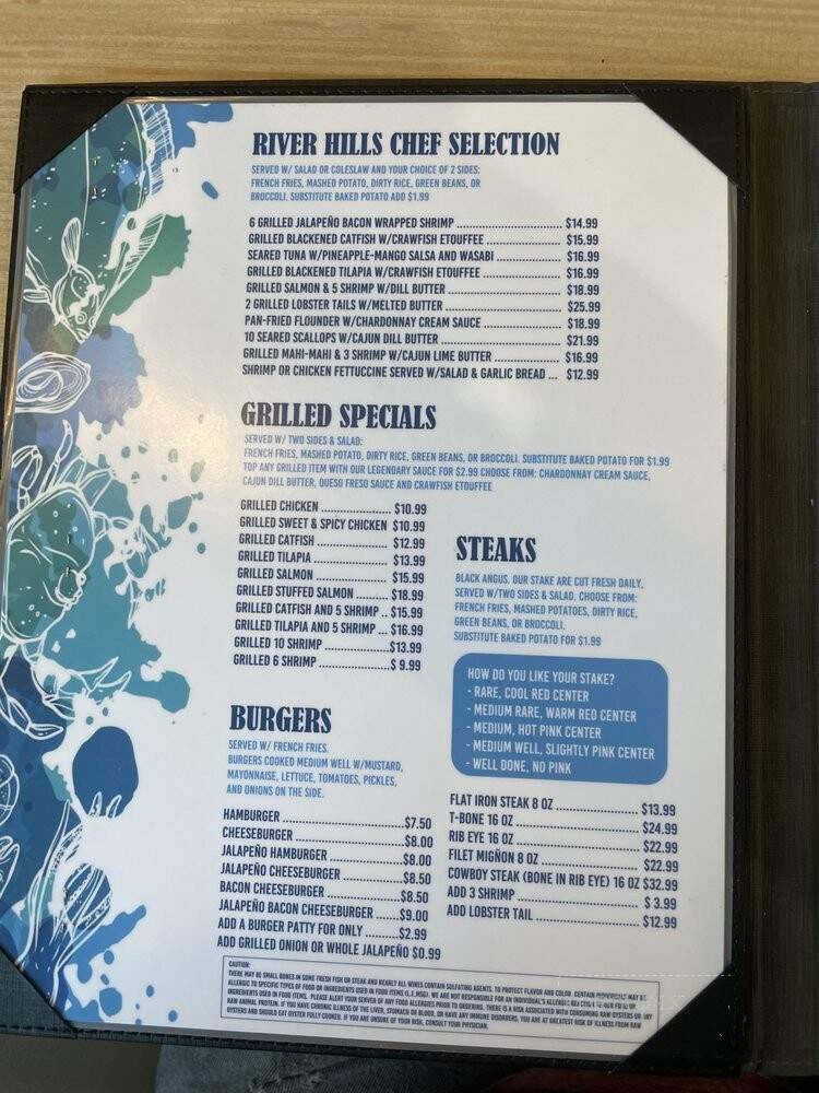 River Hills Seafood & Steak Restaurant - Sealy, TX menu_pic