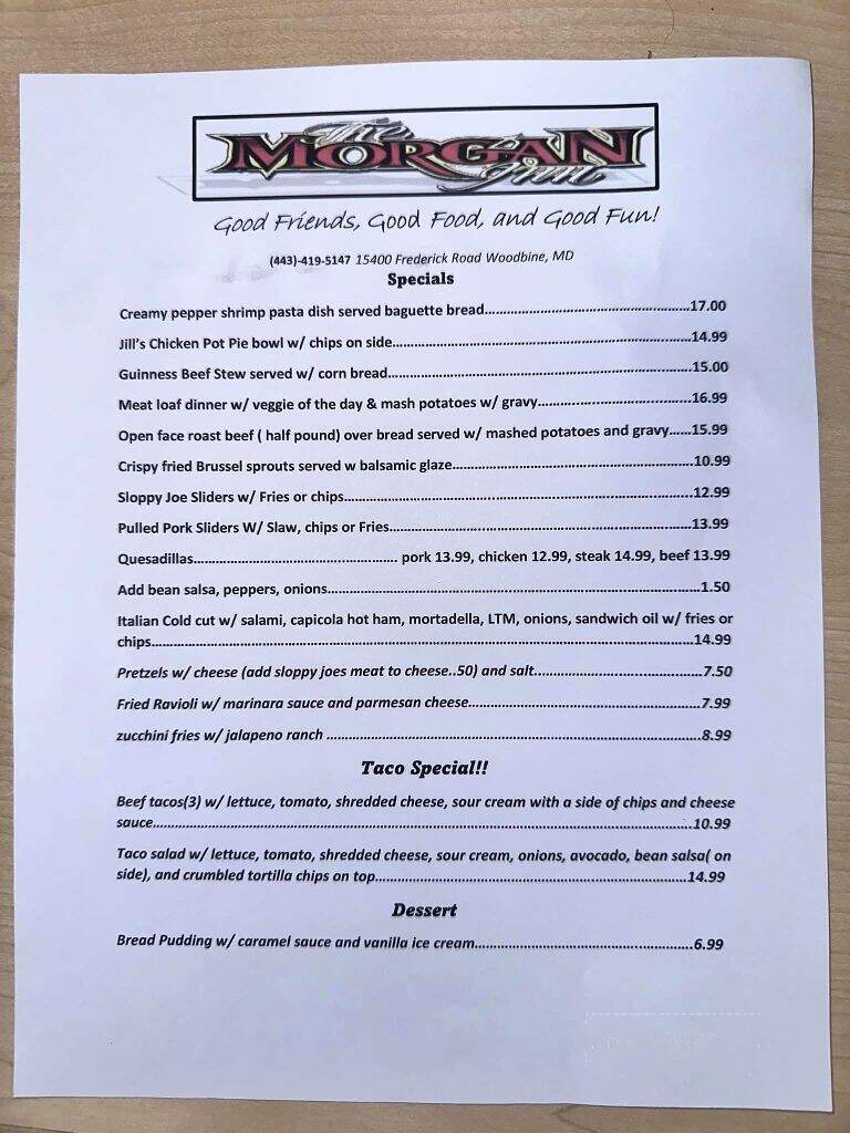 Morgan Inn - Woodbine, MD menu_pic