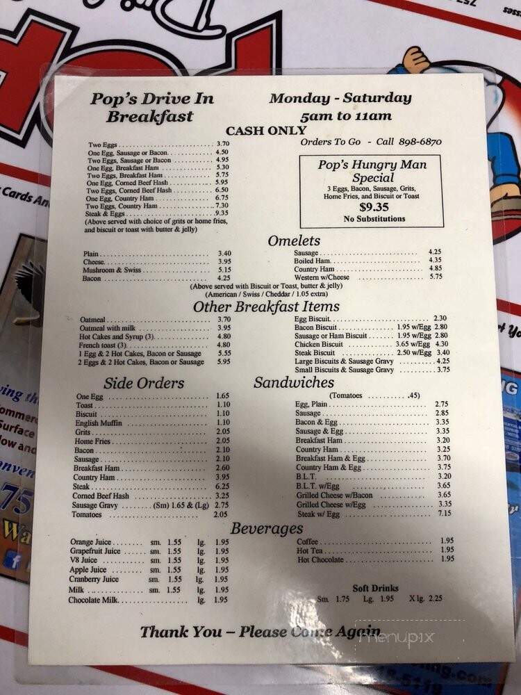 Pop's Drive In - Grafton, VA menu_pic