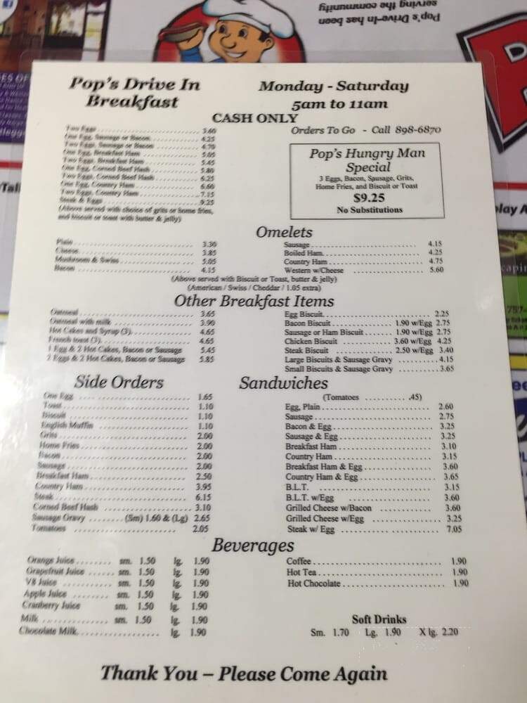 Pop's Drive In - Grafton, VA menu_pic