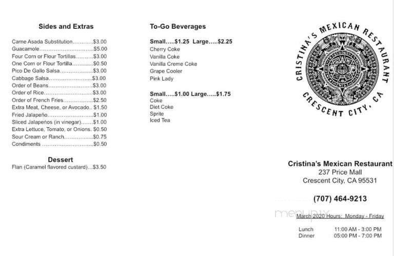 Cristina's - Crescent City, CA menu_pic