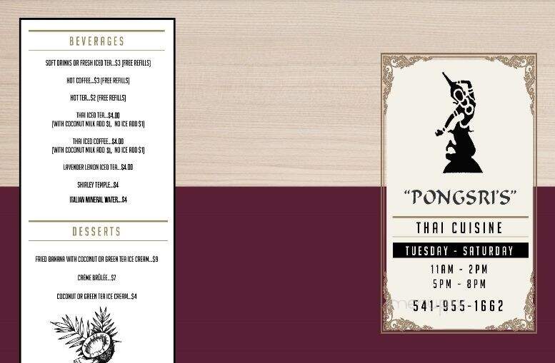 Pongsri's Thai Restaurant - Grants Pass, OR menu_pic