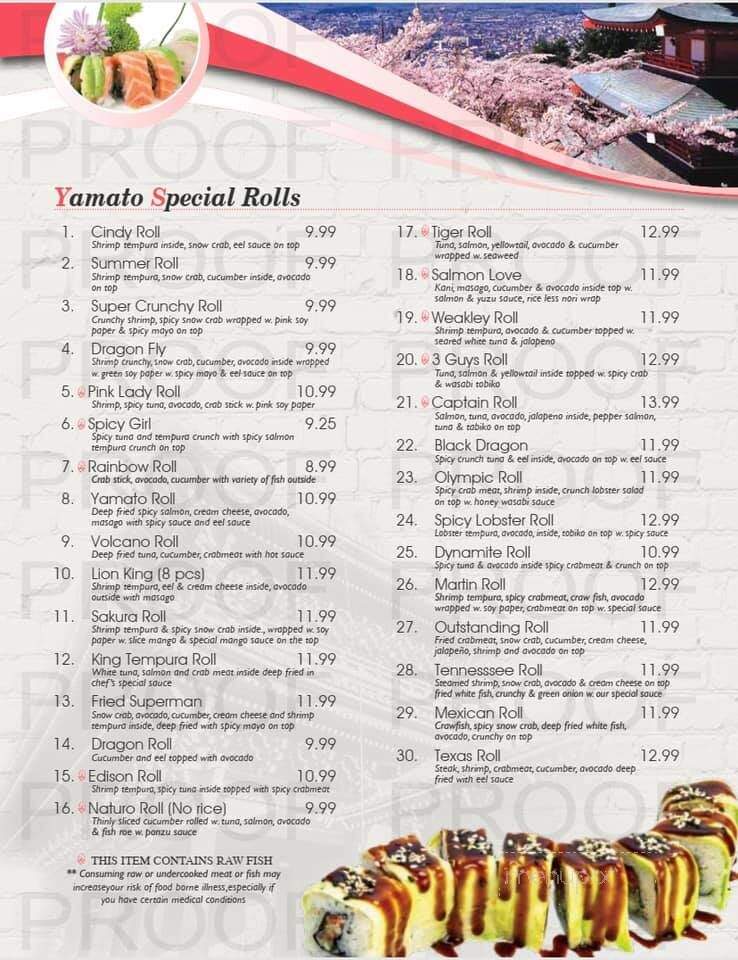 Yamato Sushi Steakhouse - Martin, TN menu_pic