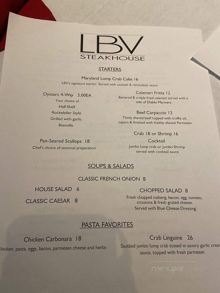 La Bonne Vie Steakhouse at Mountaineer Casino - Chester, WV menu_pic