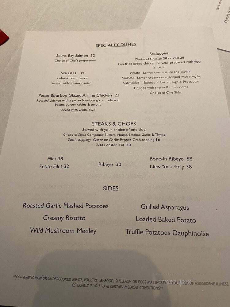 La Bonne Vie Steakhouse at Mountaineer Casino - Chester, WV menu_pic