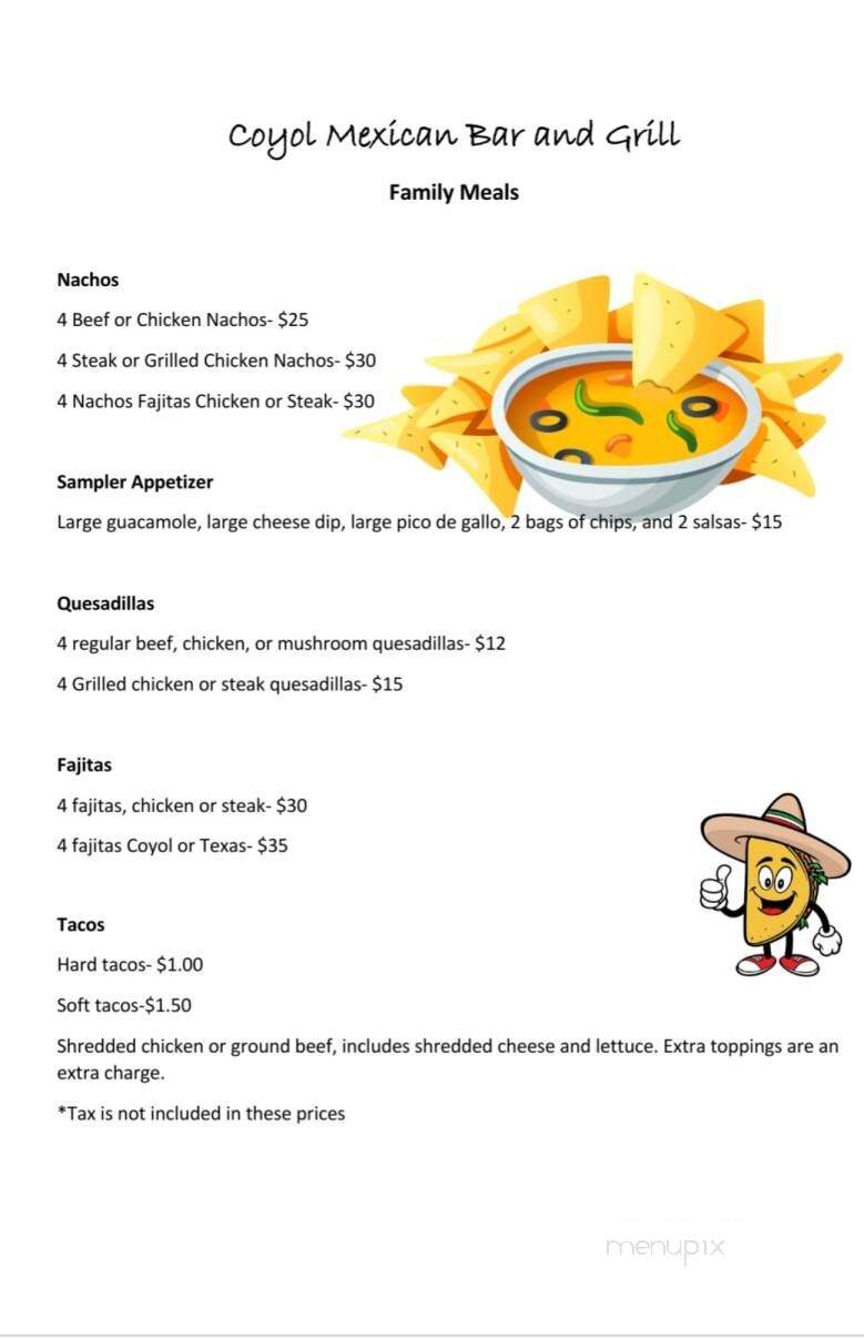 Coyol Mexican Grill - De Soto, MO menu_pic