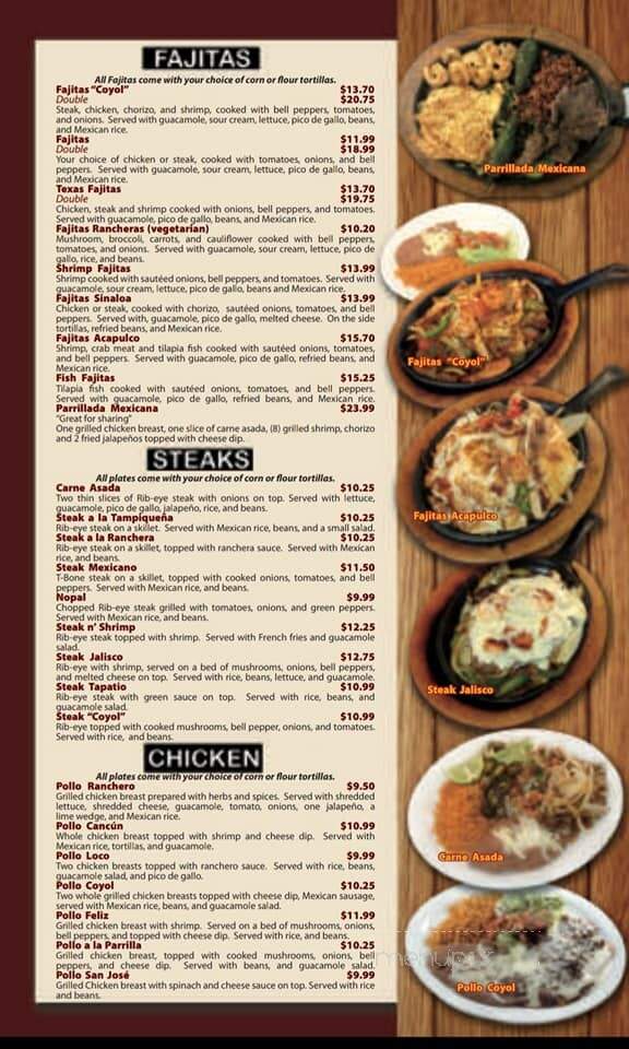Coyol Mexican Grill - De Soto, MO menu_pic