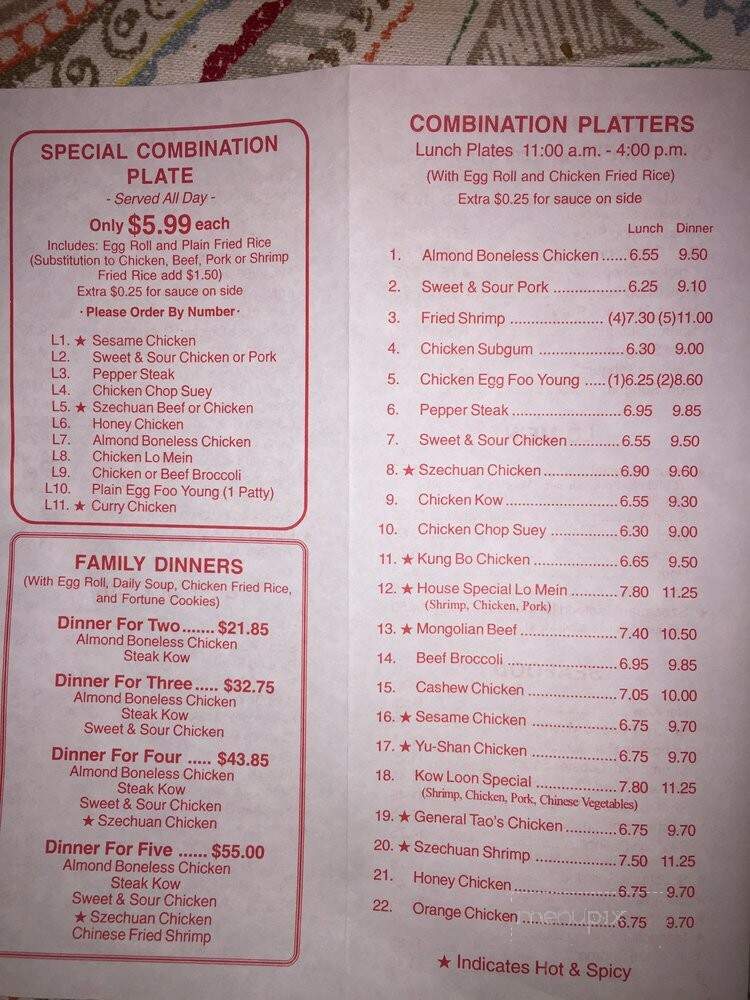 Kowloon Carry Out - Clinton Township, MI menu_pic