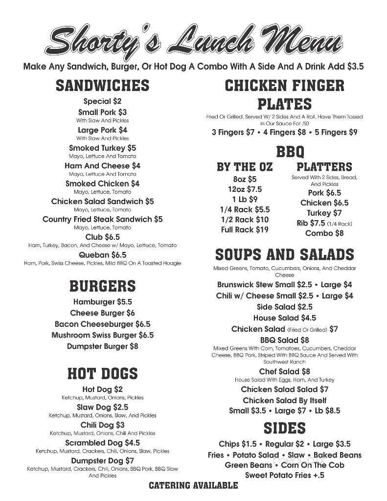 Shorty's Bar-B-Q - Fortson, GA menu_pic
