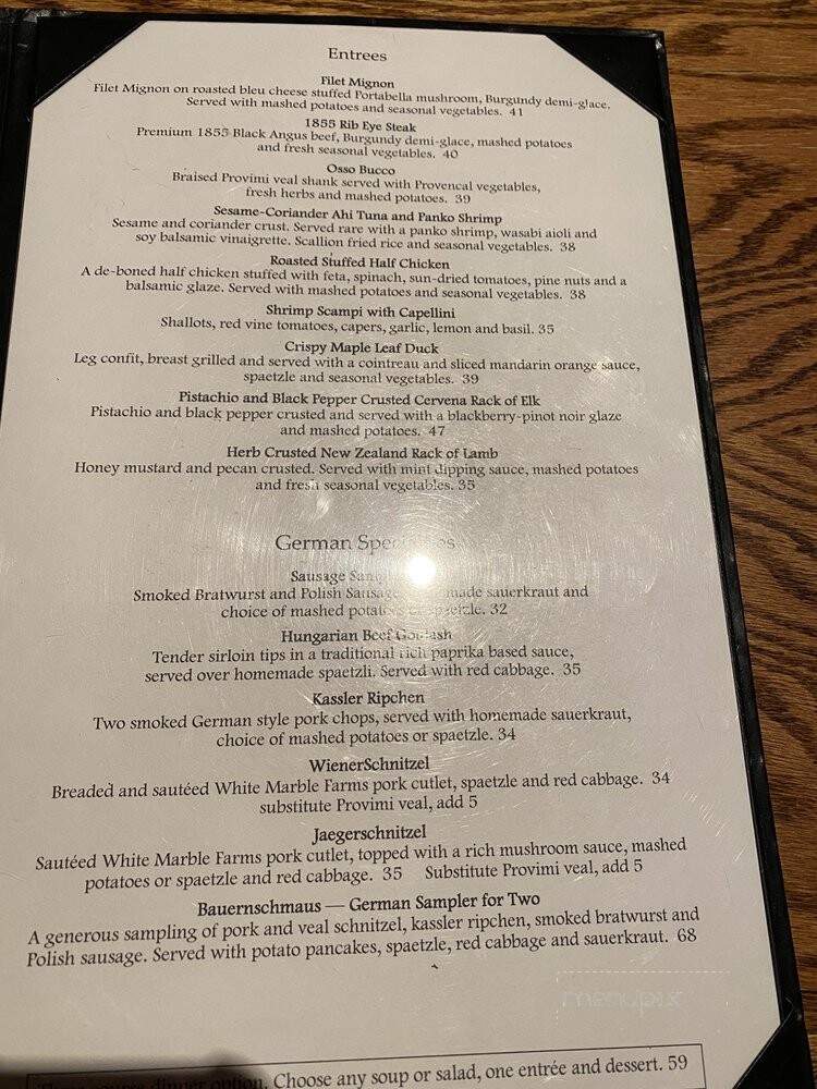 Austria Hof Restaurant - Mammoth Lakes, CA menu_pic