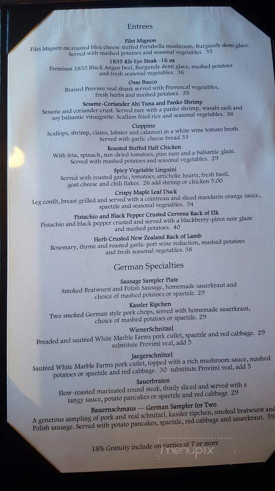 Austria Hof Restaurant - Mammoth Lakes, CA menu_pic