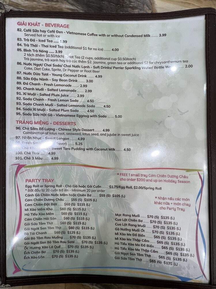 Que Huong Bistro - Houston, TX menu_pic