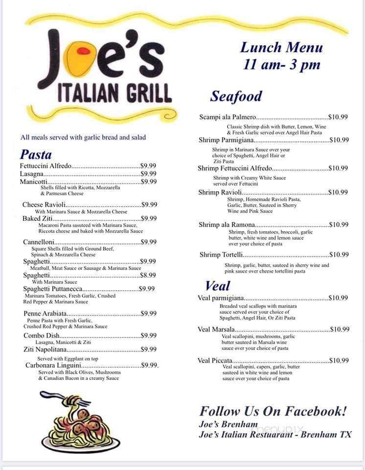 Joes Italian - Brenham, TX menu_pic