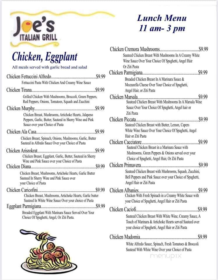 Joes Italian - Brenham, TX menu_pic