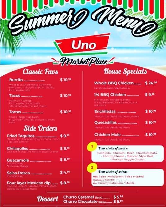 Uno Market place - Cambridge, ON menu_pic