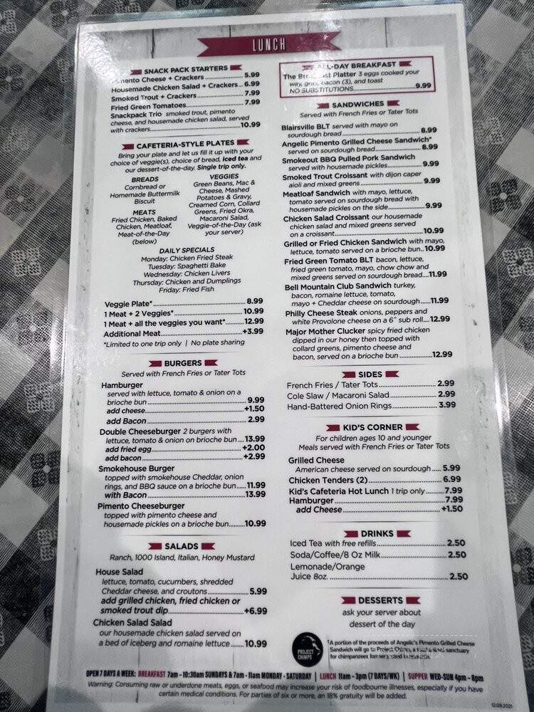 Menu of Grits and Greens in Blairsville, GA 30512