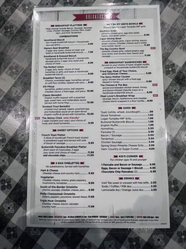 Menu of Grits and Greens in Blairsville, GA 30512