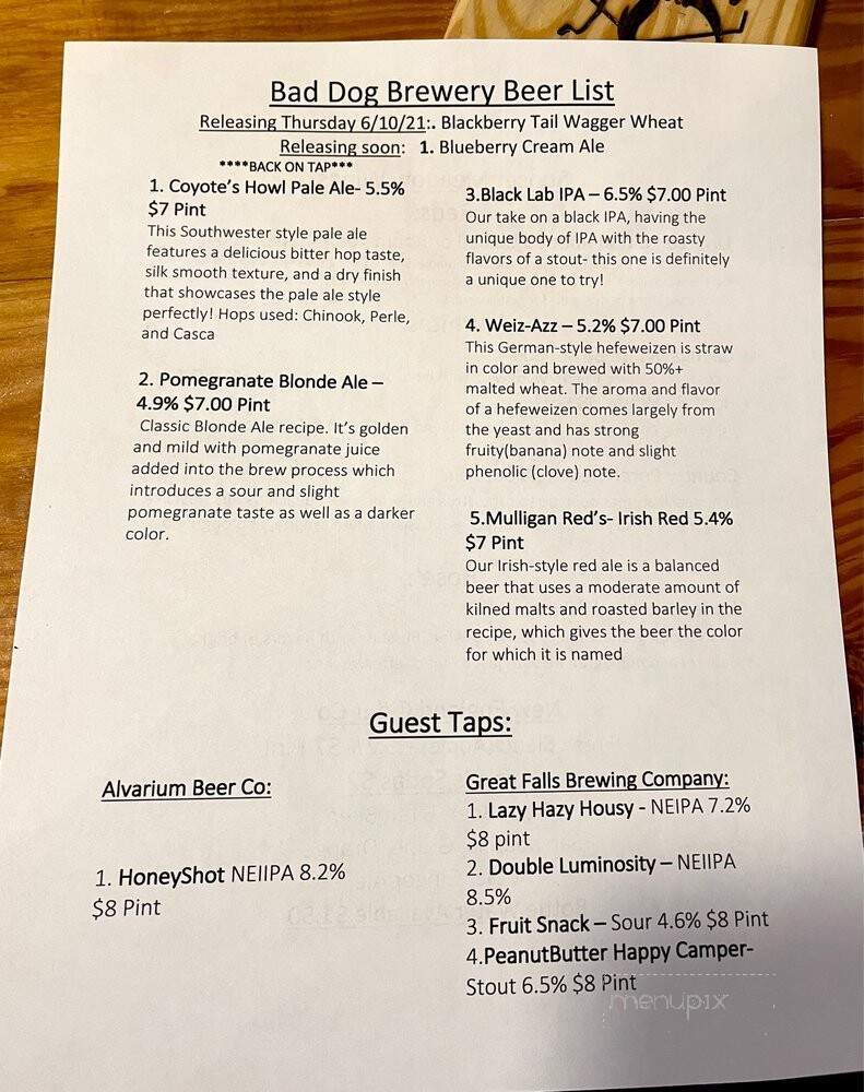 Bad Dog Brewery - Torrington, CT menu_pic