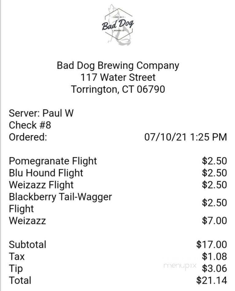 Bad Dog Brewery - Torrington, CT menu_pic