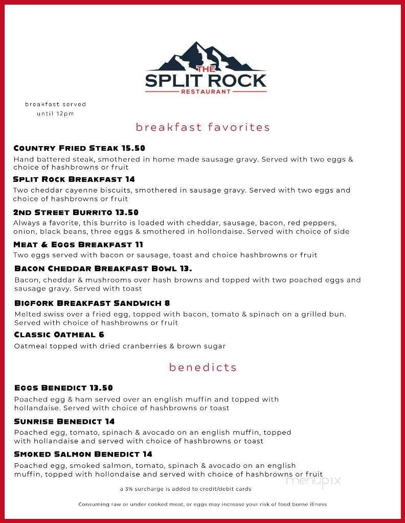 Split Rock Restaurant & Bar - Bigfork, MT menu_pic