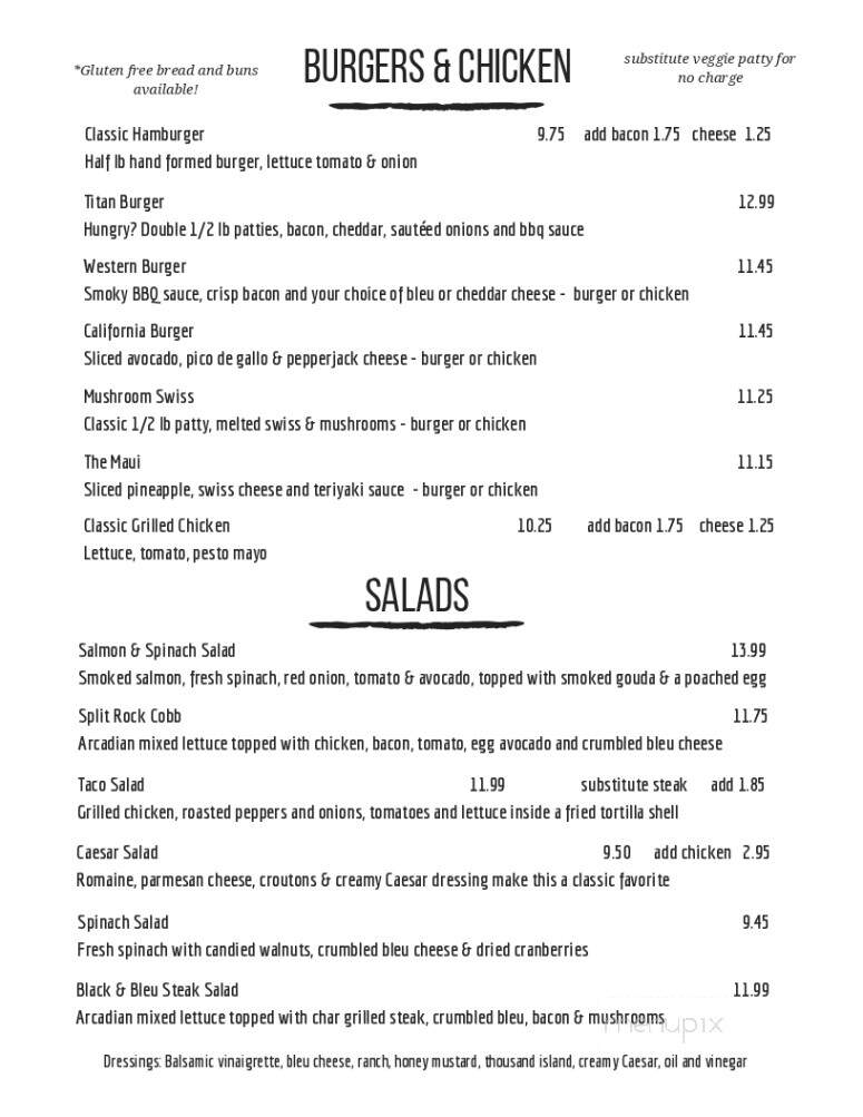 Split Rock Restaurant & Bar - Bigfork, MT menu_pic
