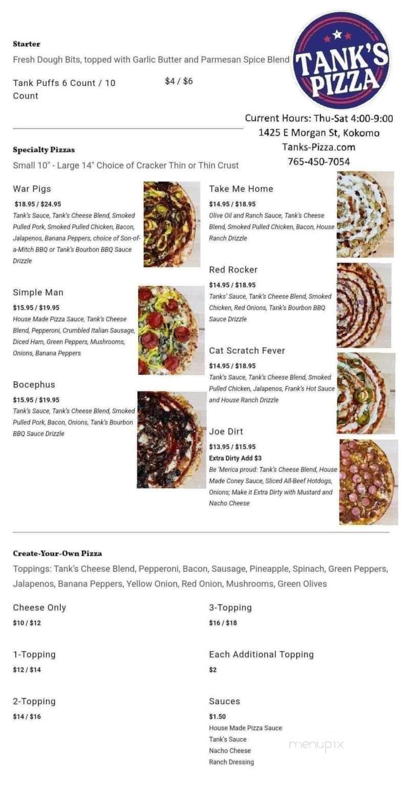 Tank's Pizza - Kokomo, IN menu_pic