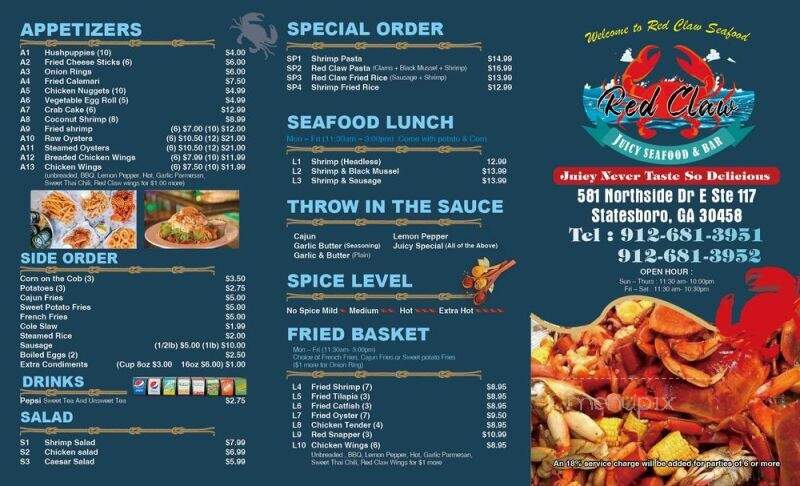 Red Claw Juicy Seafood & Bar - Statesboro, GA menu_pic