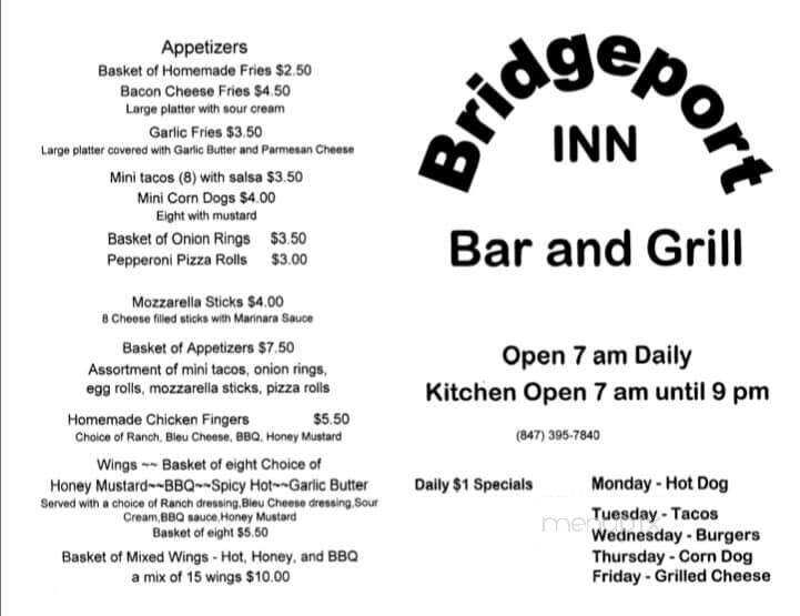 Bridgeport Inn - Antioch, IL menu_pic