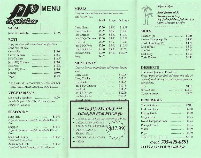Angie's Place Canadian Carribean Eatery BellmontHouse B & B - Stayner, ON menu_pic