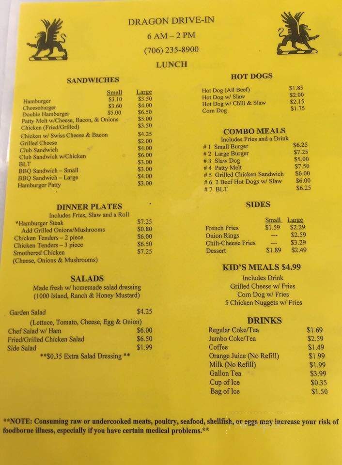 Dragon Drive In - Lindale, GA menu_pic