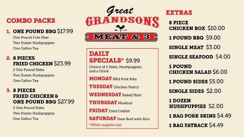 Great Grandson's Meat & 3 - Clinton, NC menu_pic