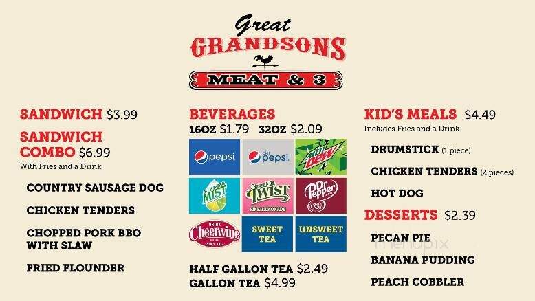 Great Grandson's Meat & 3 - Clinton, NC menu_pic